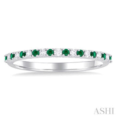 1.35 MM Round Cut Emerald and 1/10 Ctw Petite Round Cut Diamond Precious Stack Band in 10K White Gold 1.35 MM Round Cut Emerald and 1/10 Ctw Petite Round Cut Diamond Precious Stack Band in 10K White Gold