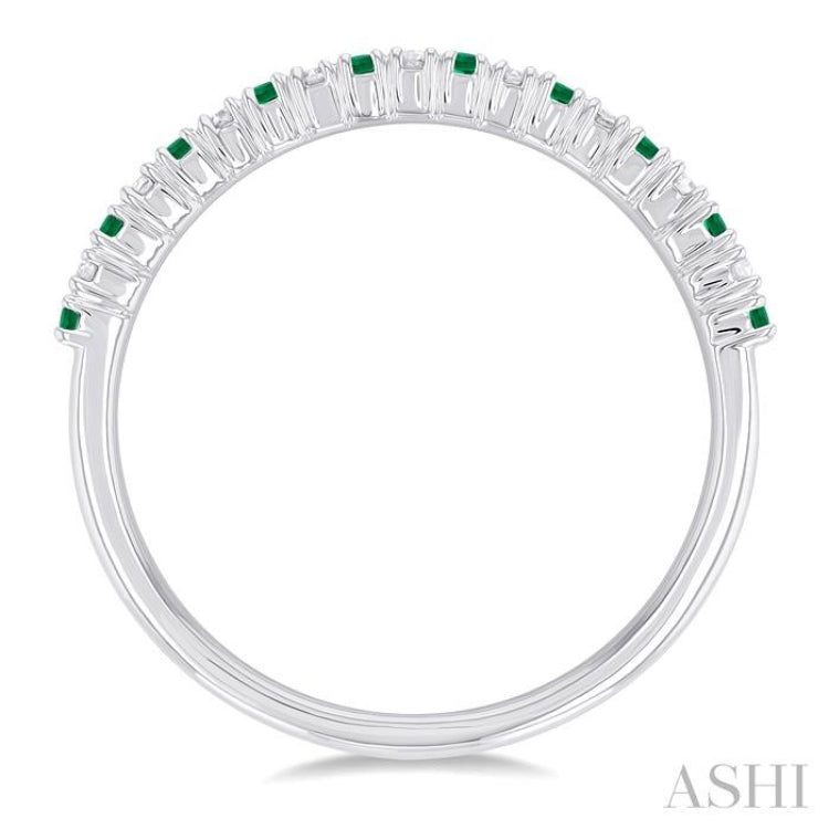 1.35 MM Round Cut Emerald and 1/10 Ctw Petite Round Cut Diamond Precious Stack Band in 10K White Gold 1.35 MM Round Cut Emerald and 1/10 Ctw Petite Round Cut Diamond Precious Stack Band in 10K White Gold