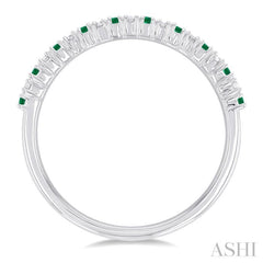1.35 MM Round Cut Emerald and 1/10 Ctw Petite Round Cut Diamond Precious Stack Band in 10K White Gold 1.35 MM Round Cut Emerald and 1/10 Ctw Petite Round Cut Diamond Precious Stack Band in 10K White Gold