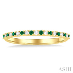 1.35 MM Round Shape Emerald and 1/10 Ctw Petite Round Cut Diamond Precious Stack Band in 10K Yellow Gold 1.35 MM Round Shape Emerald and 1/10 Ctw Petite Round Cut Diamond Precious Stack Band in 10K Yellow Gold