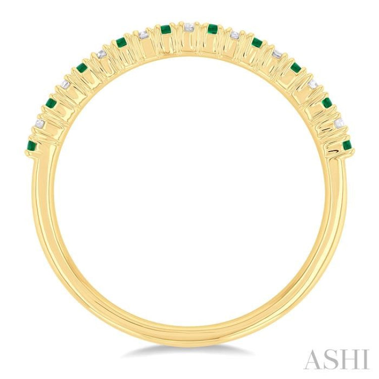 1.35 MM Round Shape Emerald and 1/10 Ctw Petite Round Cut Diamond Precious Stack Band in 10K Yellow Gold 1.35 MM Round Shape Emerald and 1/10 Ctw Petite Round Cut Diamond Precious Stack Band in 10K Yellow Gold