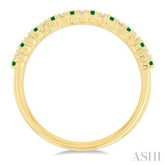 1.35 MM Round Shape Emerald and 1/10 Ctw Petite Round Cut Diamond Precious Stack Band in 10K Yellow Gold 1.35 MM Round Shape Emerald and 1/10 Ctw Petite Round Cut Diamond Precious Stack Band in 10K Yellow Gold