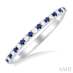1.35 MM Round Shape Sapphire and 1/10 Ctw Petite Round Cut Diamond Precious Stack Band in 10K White Gold 1.35 MM Round Shape Sapphire and 1/10 Ctw Petite Round Cut Diamond Precious Stack Band in 10K White Gold