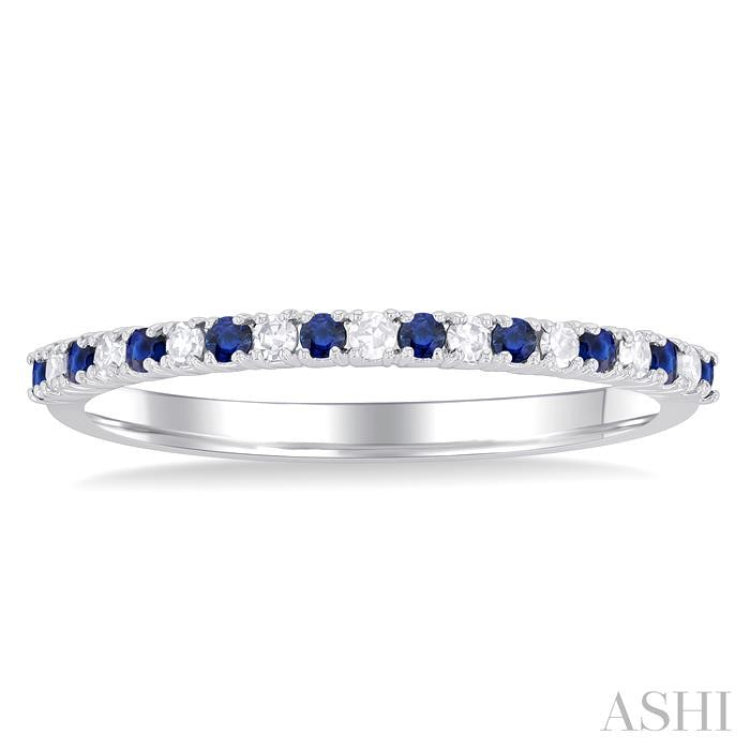 1.35 MM Round Shape Sapphire and 1/10 Ctw Petite Round Cut Diamond Precious Stack Band in 10K White Gold 1.35 MM Round Shape Sapphire and 1/10 Ctw Petite Round Cut Diamond Precious Stack Band in 10K White Gold