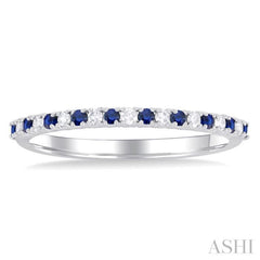 1.35 MM Round Shape Sapphire and 1/10 Ctw Petite Round Cut Diamond Precious Stack Band in 10K White Gold 1.35 MM Round Shape Sapphire and 1/10 Ctw Petite Round Cut Diamond Precious Stack Band in 10K White Gold