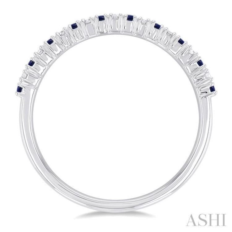 1.35 MM Round Shape Sapphire and 1/10 Ctw Petite Round Cut Diamond Precious Stack Band in 10K White Gold 1.35 MM Round Shape Sapphire and 1/10 Ctw Petite Round Cut Diamond Precious Stack Band in 10K White Gold