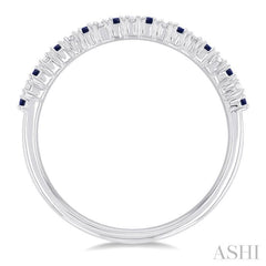 1.35 MM Round Shape Sapphire and 1/10 Ctw Petite Round Cut Diamond Precious Stack Band in 10K White Gold 1.35 MM Round Shape Sapphire and 1/10 Ctw Petite Round Cut Diamond Precious Stack Band in 10K White Gold