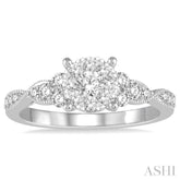 1/2 ctw Round Cut Diamond Lovebright Engagement Ring in 14K White Gold