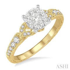 1/2 Ctw Round Cut Diamond Lovebright Engagement Ring in 14K Yellow & White Gold 1/2 Ctw Round Cut Diamond Lovebright Engagement Ring in 14K Yellow & White Gold