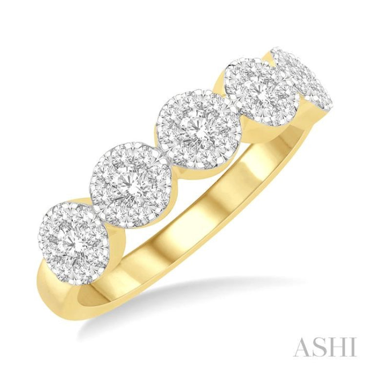 3/4 Ctw 5-Stone Lovebright Round Cut Diamond Band in 14K Yellow & White Gold 3/4 Ctw 5-Stone Lovebright Round Cut Diamond Band in 14K Yellow & White Gold