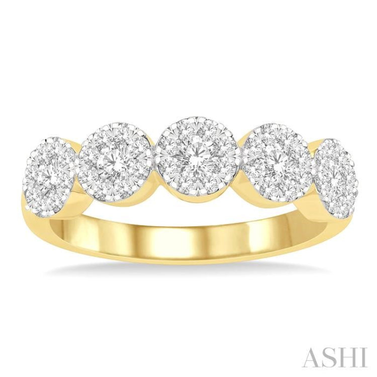 3/4 Ctw 5-Stone Lovebright Round Cut Diamond Band in 14K Yellow & White Gold 3/4 Ctw 5-Stone Lovebright Round Cut Diamond Band in 14K Yellow & White Gold
