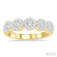 3/4 Ctw 5-Stone Lovebright Round Cut Diamond Band in 14K Yellow & White Gold 3/4 Ctw 5-Stone Lovebright Round Cut Diamond Band in 14K Yellow & White Gold