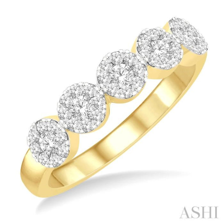 1/2 Ctw 5-Stone Lovebright Round Cut Diamond Band in 14K Yellow & White Gold 1/2 Ctw 5-Stone Lovebright Round Cut Diamond Band in 14K Yellow & White Gold