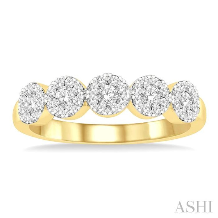 1/2 Ctw 5-Stone Lovebright Round Cut Diamond Band in 14K Yellow & White Gold 1/2 Ctw 5-Stone Lovebright Round Cut Diamond Band in 14K Yellow & White Gold