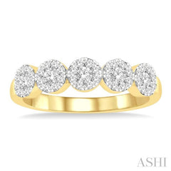 1/2 Ctw 5-Stone Lovebright Round Cut Diamond Band in 14K Yellow & White Gold 1/2 Ctw 5-Stone Lovebright Round Cut Diamond Band in 14K Yellow & White Gold