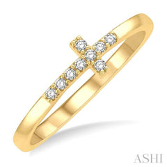 1/10 Ctw Petite Reclining Cross Round Cut Diamond Stackable Fashion Ring in 10K Yellow Gold 1/10 Ctw Petite Reclining Cross Round Cut Diamond Stackable Fashion Ring in 10K Yellow Gold