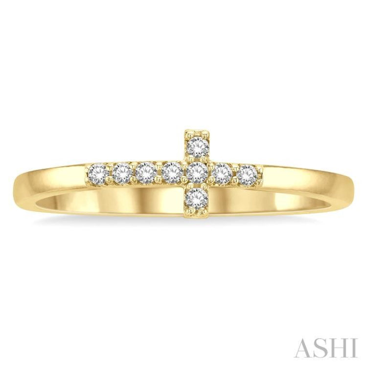 1/10 Ctw Petite Reclining Cross Round Cut Diamond Stackable Fashion Ring in 10K Yellow Gold 1/10 Ctw Petite Reclining Cross Round Cut Diamond Stackable Fashion Ring in 10K Yellow Gold