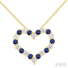 2.3 MM Round Cut Sapphire and 1/2 Ctw Open Heart Round Cut Diamond Precious Fashion Pendant With Chain in 14K Yellow Gold 2.3 MM Round Cut Sapphire and 1/2 Ctw Open Heart Round Cut Diamond Precious Fashion Pendant With Chain in 14K Yellow Gold