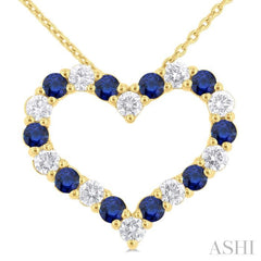 2.3 MM Round Cut Sapphire and 1/2 Ctw Open Heart Round Cut Diamond Precious Fashion Pendant With Chain in 14K Yellow Gold 2.3 MM Round Cut Sapphire and 1/2 Ctw Open Heart Round Cut Diamond Precious Fashion Pendant With Chain in 14K Yellow Gold