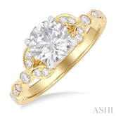 1/4 Ctw Round Cut Diamond Marquise and Circular Motif Carved Round Shape Semi-Mount Engagement Ring in 14K Yellow and White Gold