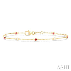 1.8 MM Ruby and 1/10 Ctw Bezel Set Round Cut Diamond Precious Gemstone Station Bracelet in 14K Yellow Gold 1.8 MM Ruby and 1/10 Ctw Bezel Set Round Cut Diamond Precious Gemstone Station Bracelet in 14K Yellow Gold