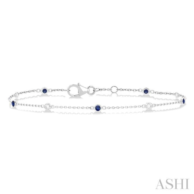 1.8 MM Sapphire and 1/10 Ctw Bezel Set Round Cut Diamond Precious Gemstone Station Bracelet in 14K White Gold 1.8 MM Sapphire and 1/10 Ctw Bezel Set Round Cut Diamond Precious Gemstone Station Bracelet in 14K White Gold