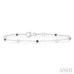 1.8 MM Sapphire and 1/10 Ctw Bezel Set Round Cut Diamond Precious Gemstone Station Bracelet in 14K White Gold 1.8 MM Sapphire and 1/10 Ctw Bezel Set Round Cut Diamond Precious Gemstone Station Bracelet in 14K White Gold