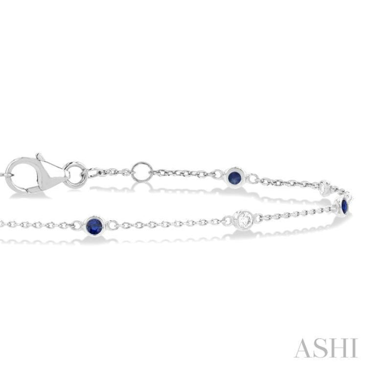 1.8 MM Sapphire and 1/10 Ctw Bezel Set Round Cut Diamond Precious Gemstone Station Bracelet in 14K White Gold 1.8 MM Sapphire and 1/10 Ctw Bezel Set Round Cut Diamond Precious Gemstone Station Bracelet in 14K White Gold