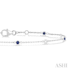 1.8 MM Sapphire and 1/10 Ctw Bezel Set Round Cut Diamond Precious Gemstone Station Bracelet in 14K White Gold 1.8 MM Sapphire and 1/10 Ctw Bezel Set Round Cut Diamond Precious Gemstone Station Bracelet in 14K White Gold