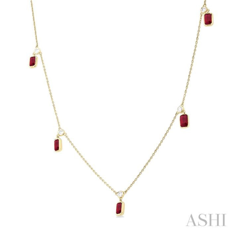 5x3 MM Octagonal Shape Ruby and 1/4 Ctw Round Cut Diamonds Precious Station Necklace in 14K Yellow Gold 5x3 MM Octagonal Shape Ruby and 1/4 Ctw Round Cut Diamonds Precious Station Necklace in 14K Yellow Gold