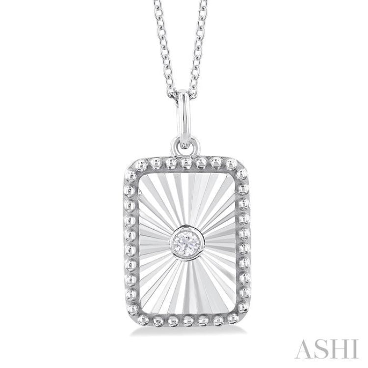 1/20 Ctw Rectangle fluted medallion Round Cut Diamond Pendant With Chain in 10K White Gold 1/20 Ctw Rectangle fluted medallion Round Cut Diamond Pendant With Chain in 10K White Gold