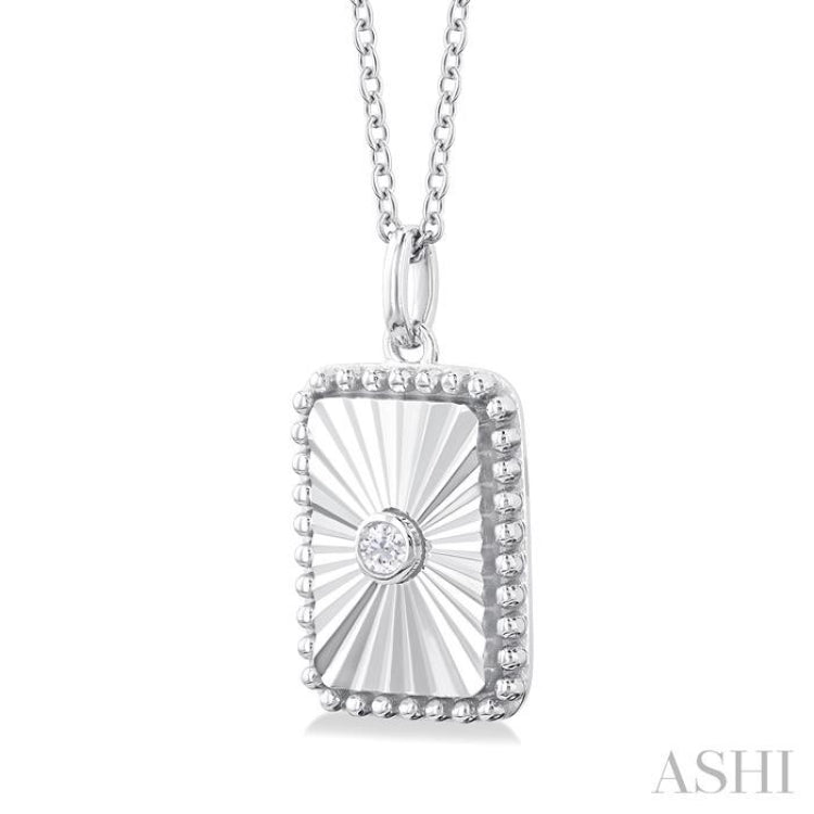 1/20 Ctw Rectangle fluted medallion Round Cut Diamond Pendant With Chain in 10K White Gold 1/20 Ctw Rectangle fluted medallion Round Cut Diamond Pendant With Chain in 10K White Gold