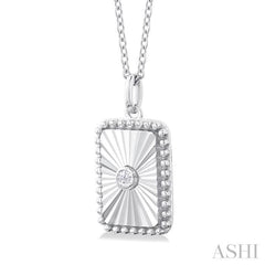 1/20 Ctw Rectangle fluted medallion Round Cut Diamond Pendant With Chain in 10K White Gold 1/20 Ctw Rectangle fluted medallion Round Cut Diamond Pendant With Chain in 10K White Gold