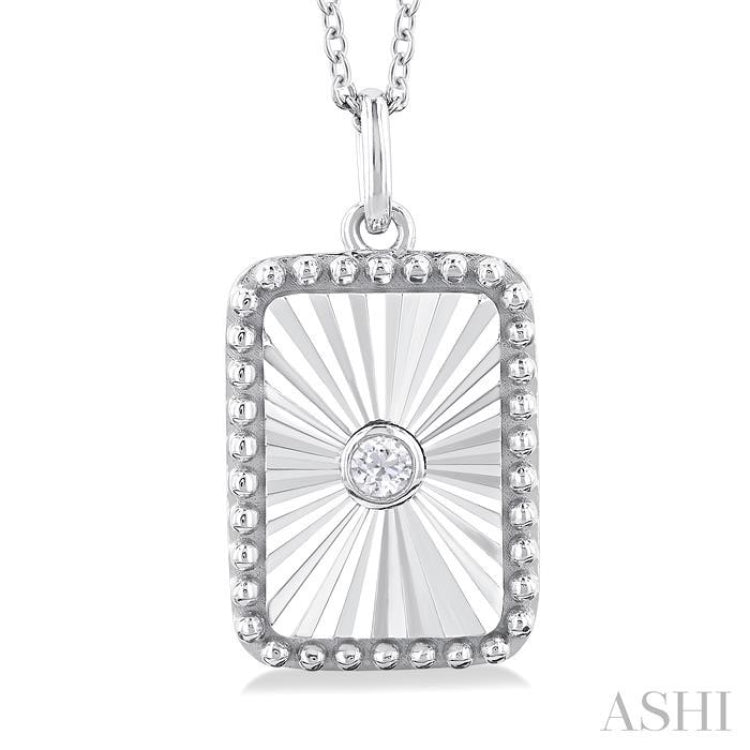 1/20 Ctw Rectangle fluted medallion Round Cut Diamond Pendant With Chain in 10K White Gold 1/20 Ctw Rectangle fluted medallion Round Cut Diamond Pendant With Chain in 10K White Gold