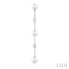 5 MM Round Shape Cultured Pearl and 1/10 Ctw Round Cut Diamond Station Long Earring in 14K White Gold 5 MM Round Shape Cultured Pearl and 1/10 Ctw Round Cut Diamond Station Long Earring in 14K White Gold