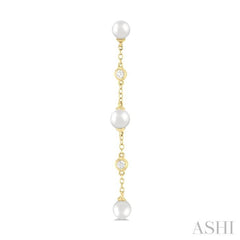 1/20 Ctw Cultured Pearls 4MM and Round Cut Diamond Station Long Earring in 14K Yellow Gold 1/20 Ctw Cultured Pearls 4MM and Round Cut Diamond Station Long Earring in 14K Yellow Gold