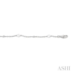 3 MM Round Shape Cultured Pearl and 1/20 Ctw Round Cut Diamond Fashion Station Bracelet in 14K White Gold 3 MM Round Shape Cultured Pearl and 1/20 Ctw Round Cut Diamond Fashion Station Bracelet in 14K White Gold