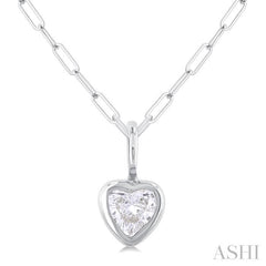1/5 Ctw Heart Shape Bezel Set Diamond Fashion Pendant With Paperclip Chain in 14K White Gold 1/5 Ctw Heart Shape Bezel Set Diamond Fashion Pendant With Paperclip Chain in 14K White Gold