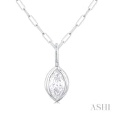 1/5 Ctw Marquise Cut Bezel Set Diamond Fashion Pendant With Paperclip Chain in 14K White Gold