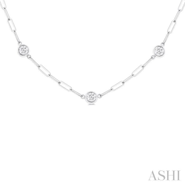 1 Ctw Bezel Set Round Cut Diamond Paperclip Station Necklace in 14K White Gold 1 Ctw Bezel Set Round Cut Diamond Paperclip Station Necklace in 14K White Gold