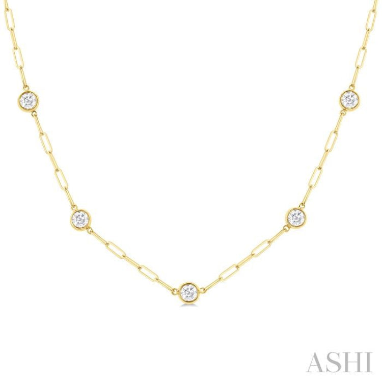 1 1/2 Ctw Bezel Set Round Cut Diamond Paperclip Station Necklace in 14K Yellow Gold 1 1/2 Ctw Bezel Set Round Cut Diamond Paperclip Station Necklace in 14K Yellow Gold