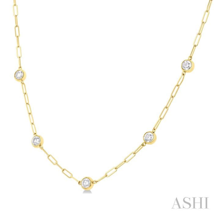 1 1/2 Ctw Bezel Set Round Cut Diamond Paperclip Station Necklace in 14K Yellow Gold 1 1/2 Ctw Bezel Set Round Cut Diamond Paperclip Station Necklace in 14K Yellow Gold