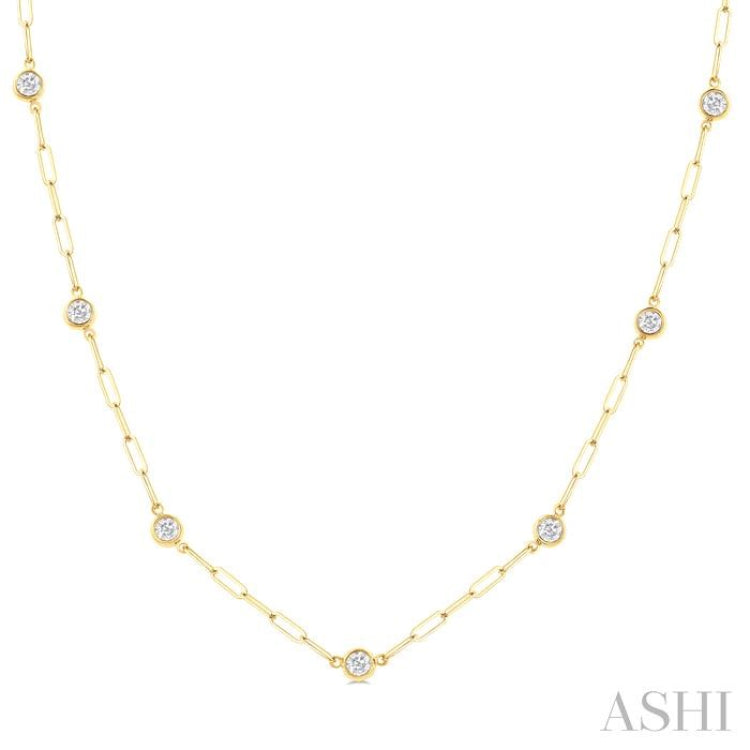 3/4 Ctw Bezel Set Round Cut Diamond Paperclip Station Necklace in 14K Yellow Gold 3/4 Ctw Bezel Set Round Cut Diamond Paperclip Station Necklace in 14K Yellow Gold