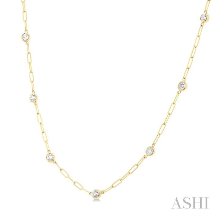 3/4 Ctw Bezel Set Round Cut Diamond Paperclip Station Necklace in 14K Yellow Gold 3/4 Ctw Bezel Set Round Cut Diamond Paperclip Station Necklace in 14K Yellow Gold