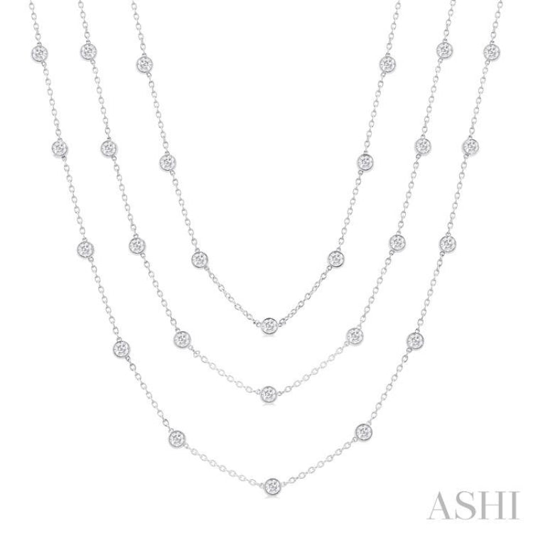10 Ctw Bezel Set Round Cut Diamond 60-Inch Long Station Necklace in 14K White Gold 10 Ctw Bezel Set Round Cut Diamond 60-Inch Long Station Necklace in 14K White Gold