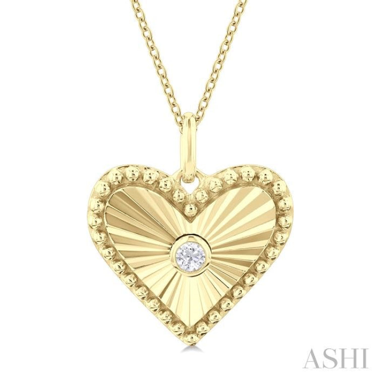 1/20 Ctw Heart fluted medallion Round Cut Diamond Pendant With Chain in 14K Yellow Gold 1/20 Ctw Heart fluted medallion Round Cut Diamond Pendant With Chain in 14K Yellow Gold