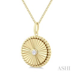 1/20 Ctw Round fluted medallion Round Cut Diamond Pendant With Chain in 14K Yellow Gold 1/20 Ctw Round fluted medallion Round Cut Diamond Pendant With Chain in 14K Yellow Gold