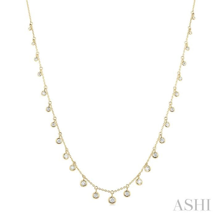 5/8 Ctw Bezel Set Round Cut Diamond Station Necklace in 14K Yellow Gold 5/8 Ctw Bezel Set Round Cut Diamond Station Necklace in 14K Yellow Gold