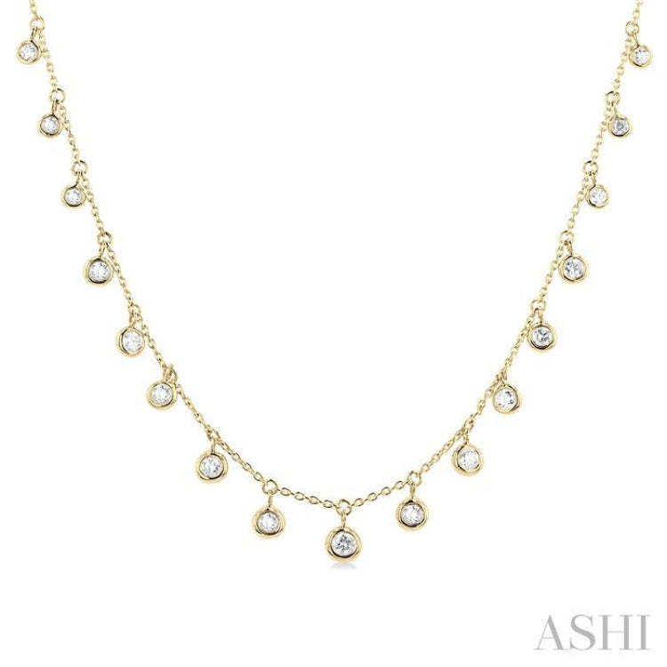 5/8 Ctw Bezel Set Round Cut Diamond Station Necklace in 14K Yellow Gold 5/8 Ctw Bezel Set Round Cut Diamond Station Necklace in 14K Yellow Gold