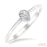 1/6 Ctw Petite Bezel Set Pear Cut Diamond Fashion Ring in 10K White Gold